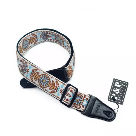 Guitar Bass Belt Embroidered Guitar Strap Leather End for Bass/Acoustic/Electric