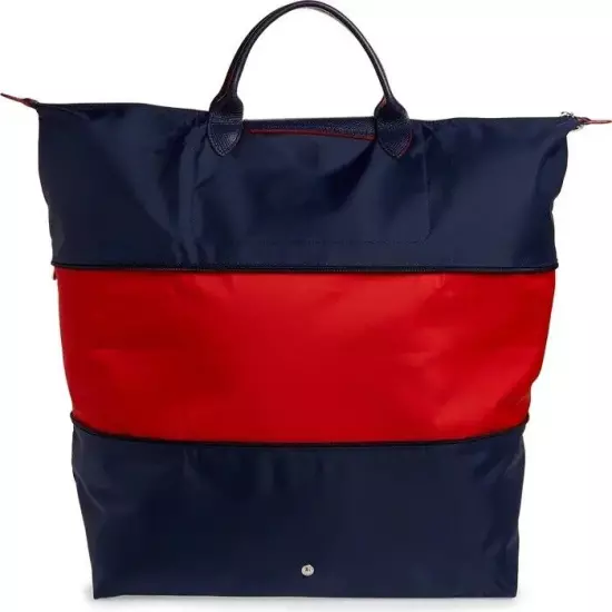 New Longchamp Le Pliage Expandable Large Travel Weekend Tote Bag Navy/Vermilion