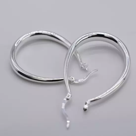 Stunning 925 Sterling Silver Filled SP Large Oval Hoop Huggie Earrings women's