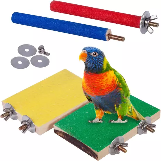 4 PCS Bird Perch Stand Toy, Wood Parrot Perch Stand Platform Paw Grinding Stick,