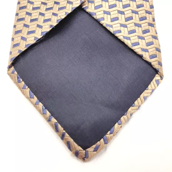 Villa Bugatti All Business Silk Necktie USA Made Geometric Beige Tan Blue Shades