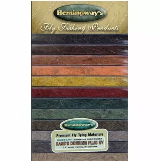 Hemingway Fly Tying Dubbing Hares Ear Plus UV, 12 Colours in a dispenser box,