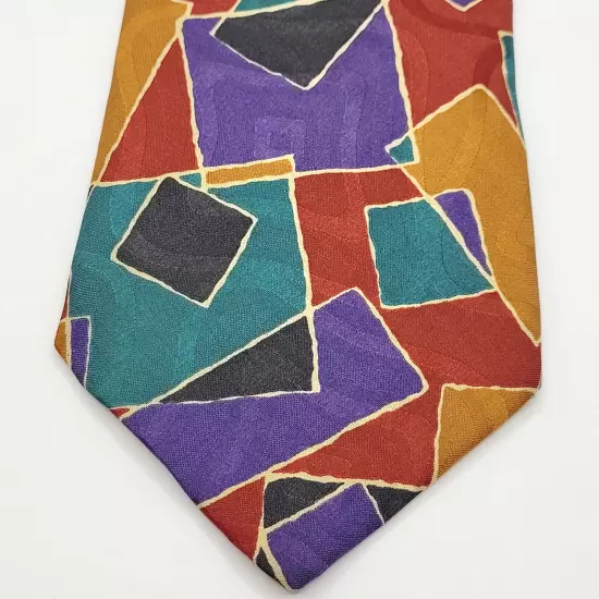 Kenneth Gordon New Orleans Colorful Hand Printed Silk Geometric Necktie USA