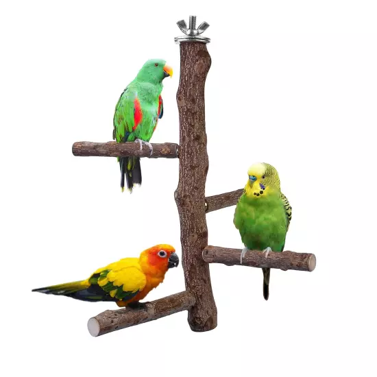 Bird Perch Stand Toy, Natural Wood Parrot Perch Bird Cage Branch Perch Access...