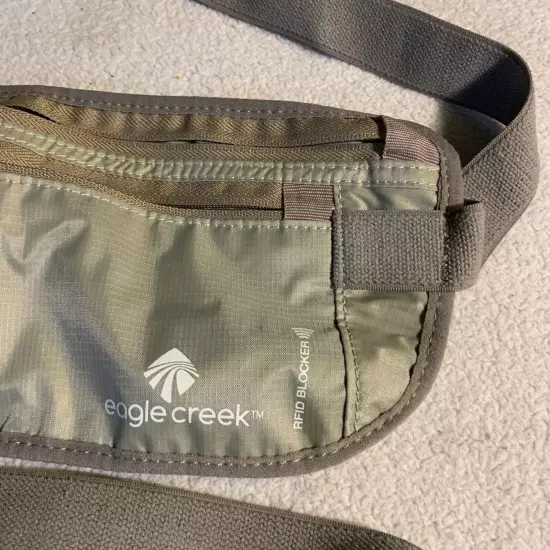 Lot of 2 Eagle Creek Travel Gear Tan Fanny Pack Zip Pouch Passport RFID Blocking