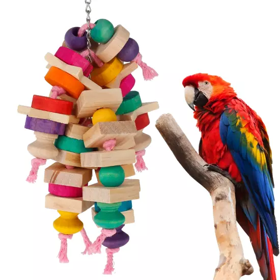 Parrot Chew Toys Bird Parrot Hanging Bite Wooden Blocks Cage Fun Toy for Chewing