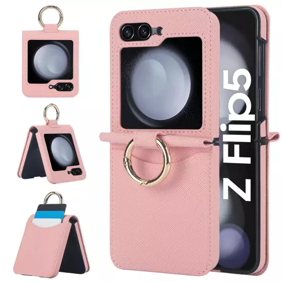 For Samsung Galaxy Z Flip /5/4/3 Card Slot Ring Holder Leather Phone Case