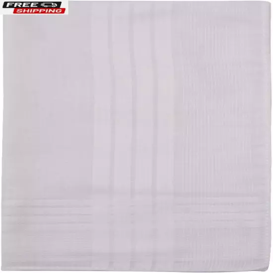 12 Pack Handkerchief (Permanent Press White with Satin Cord, 16" X 16")