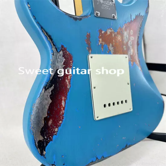 Custom Relic Blue ST Electric Guitar 3S Pickups Cream Pickguard Chrome Hardware