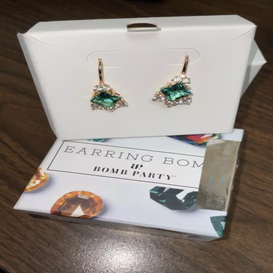 EARRING BOMB by Bomb Party RBP2996 Lab Created Emerald On Gold Plating