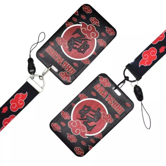 Naruto Anime Red Cloud Akatsuki Lanyard Card Holder For Car Key ID Transit Badge