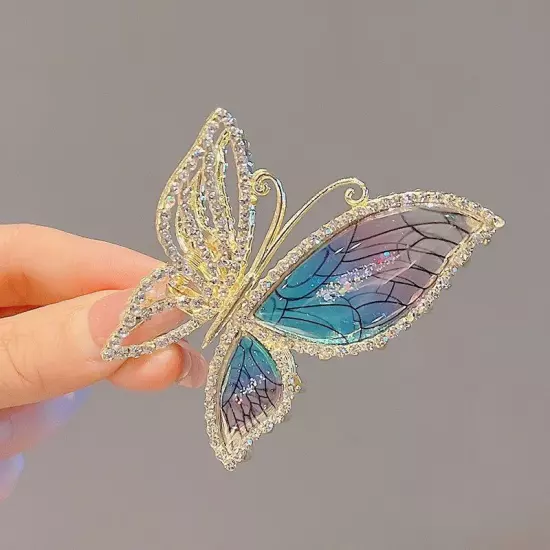 NEW Rhinestone Butterfly Hair Clips Barrettes Hair Clips for Women Girls Golden