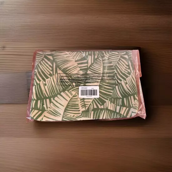 Chicos Accessories Large Promo Pouch Palm Print Green Zippered 9x13 Brand New