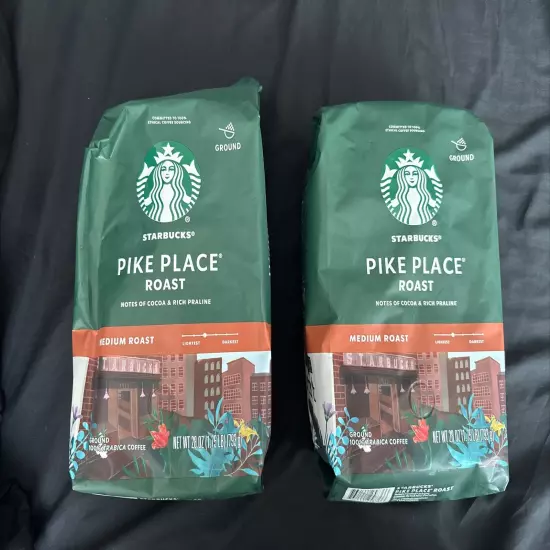 2X Starbucks Ground Medium Roast Coffee Pike Place Cocoa & Rich Praline 28oz