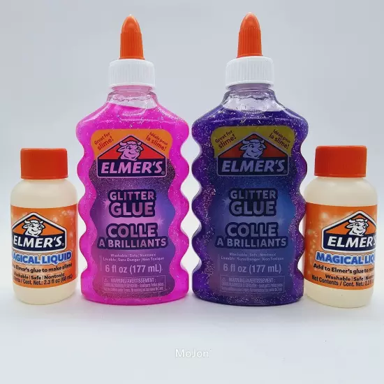 Lot Of 4 Elmer's Glitter Glue Pink & Purple + 2 Magical Liquid