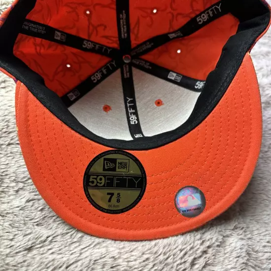 Atlanta Braves Hat New Era 59Fifty All Over Print Baseball Cap Orange 7 5/8 New