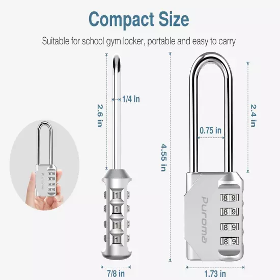 2 Pack 2.6 Inch Long Shackle Combination Lock 4 Digit Outdoor Waterproof Padl...