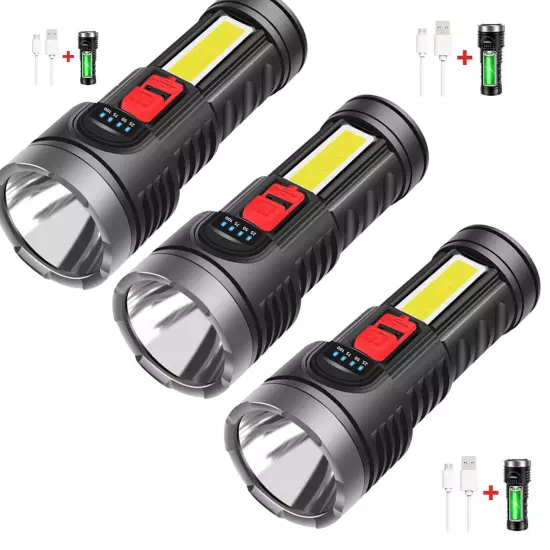 1/2/3x LED Super Bright Flashlight USB Rechargeable Torch Tactical Lamp+ Battery