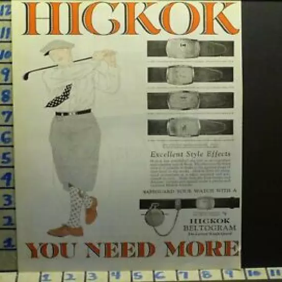 1926 HICKOK GOLF BALL CLUB BELT WATCH ART PLAY GAME SPORT VINTAGE AD I29