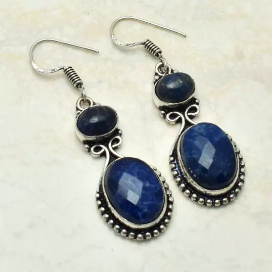 Simulated Sapphire Lapis Lazuli Drop Dangle Earrings Jewelry 2" AE-55633