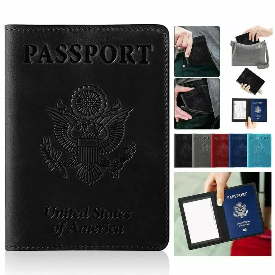 Leather Passport Holder Wallet Blocking Cover Protector For Vaccination Card