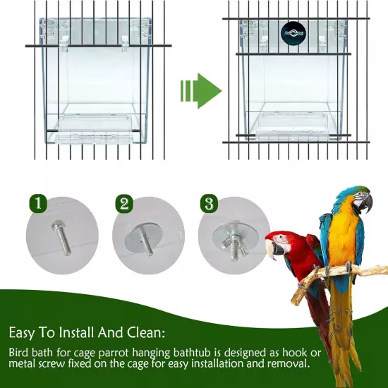 PINVNBY Bird Bath Box for Cage,Transparent 4.9 x 5.0 x 6.4 inch, Transparent 