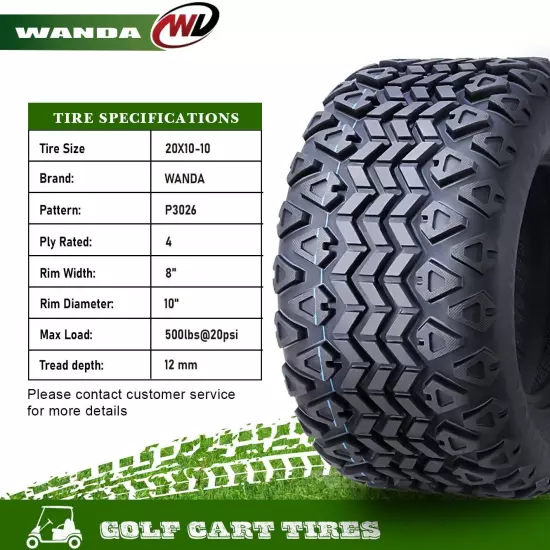 WANDA 20X10-10 Golf Cart ATV Tires 4 Ply 20x10x10 -Set 4 -14030