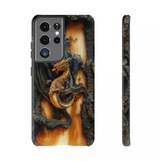 For iPhone, Samsung Galaxy, Pixel - Phone Case Cover - Carved Wood Dragon Print