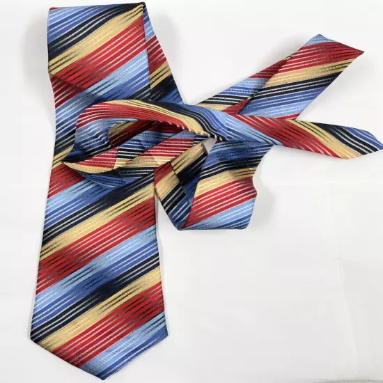 Red Blue Beige Colorful Striped Regimental Repp Silk Tie 3" x 58"