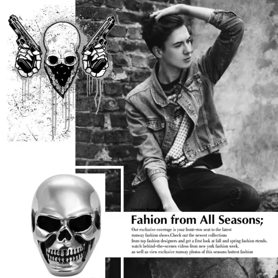 Heavy Gothic Skull Biker Stainless Steel Men's Ring High Polish Halloween Gift