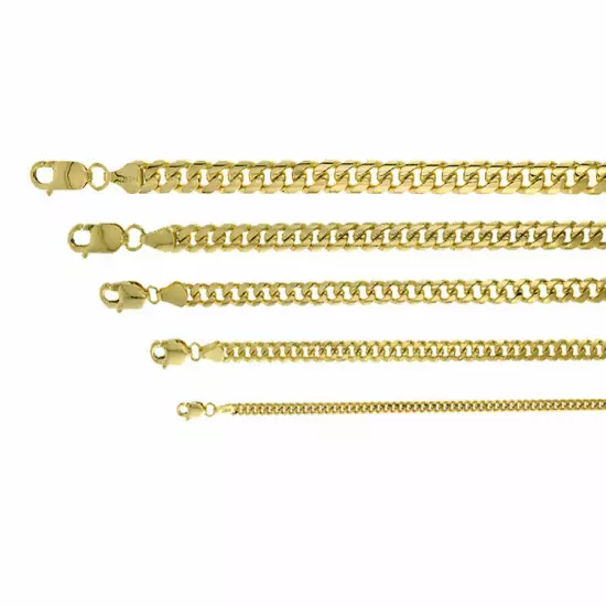 14K Yellow Gold Solid 2.7mm-6mm Miami Cuban Chain Link Necklace Bracelet 7"-30"