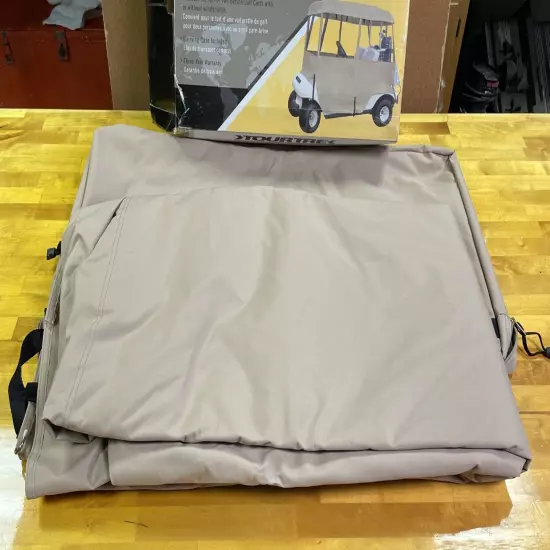 TourTrek 4 Sided Deluxe Golf Cart Cover Waterproof Tan With Bag Heavy Duty NEW