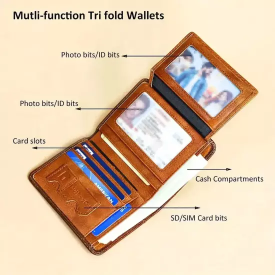 Genuine Leather Rfid Wallets for Men, Multi Function ID Card Holder