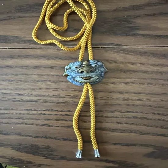 Ceramic Bolo Tie Dragon Face, 22” Drop 2” Pendant