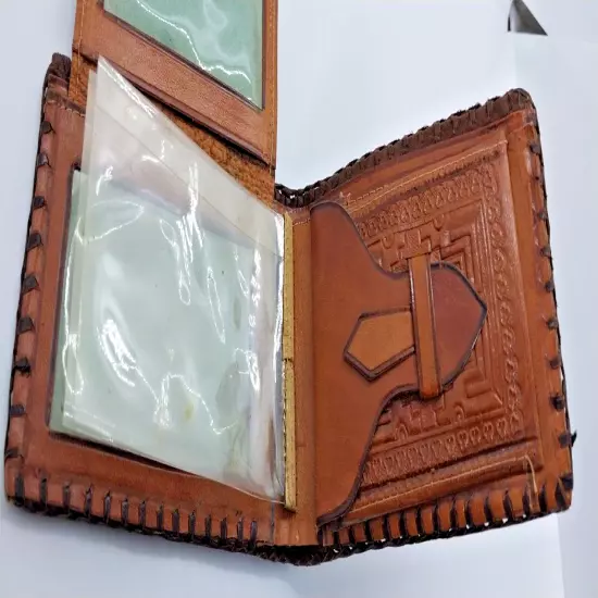 Vintage Bi Fold Wallet Made in Mexico Brown Genuine Leather 1970s Horse Pistol