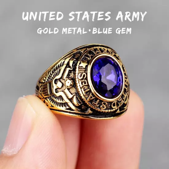 Stainless Steel Men Rings Rhinestone United States Army Eagle Gemstone jewelry