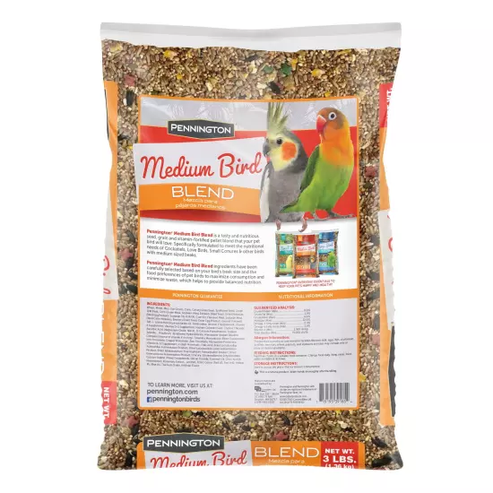 Medium Bird Everyday Blend Dry Bird Food for Cockatiels, Love Birds; 3 Lb Bag