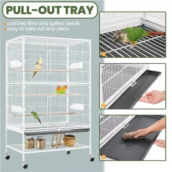 Large Parrot Cage Rolling Metal Bird Cage for Lovebird Cockatoo Conure