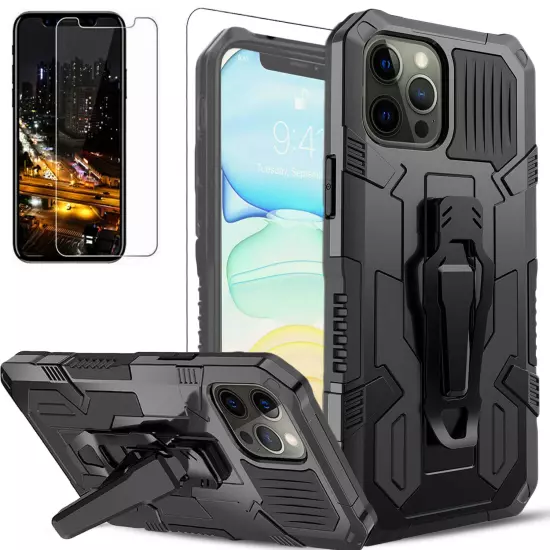 For iPhone 12/12 Pro Max/12 Mini Case Phone Cover Shockproof Stand+ Glass Screen