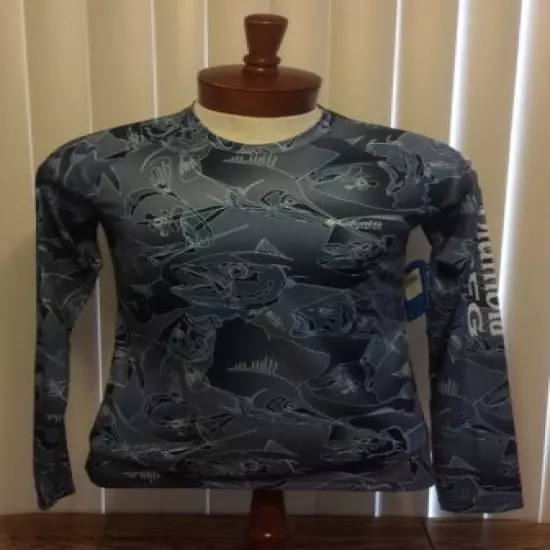 Columbia PFG Womens NWT Omni-Shade Shirt Gray Fish Print Long Sleeve Medium