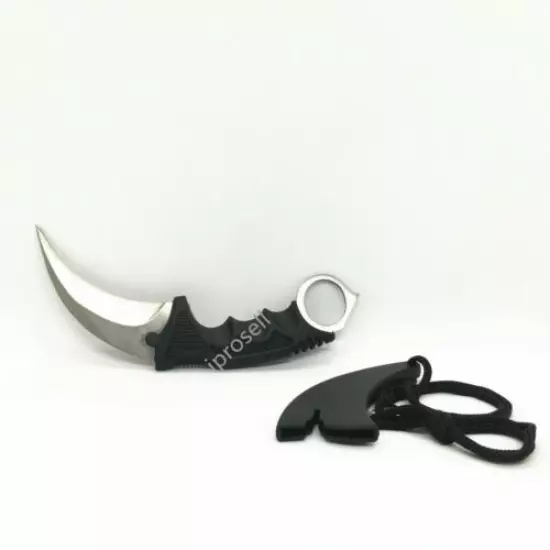 7.5" Karambit Knife Tactical SelfDefense Survival Camp Fixed Blade+Sheath Silver