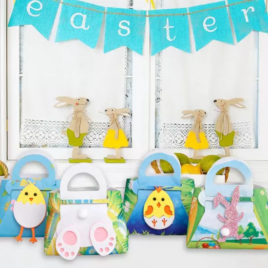 Kids Happy Easter Bunny Treat Bags Craft Gift Bags with Handles Goodie Bags 