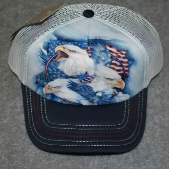 ADULTS EAGLES AND FLAG ALLEGIANCE TRUCKER CAP HAT ADUSTABLE ONE SIZE FITS MOST