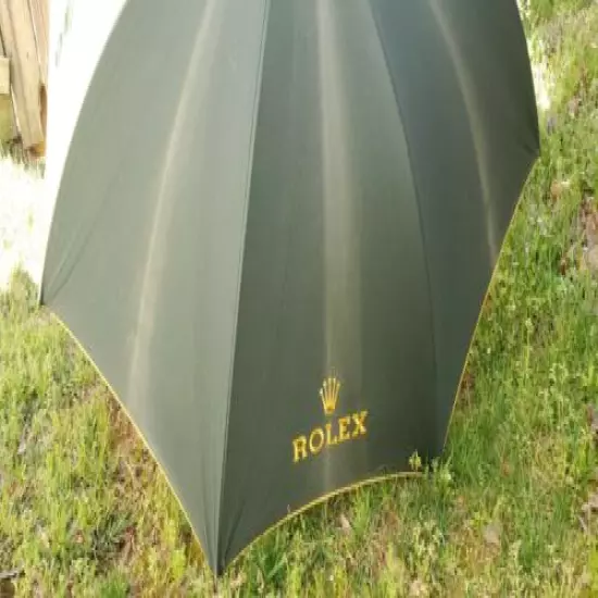 Rolex Golf Big Green & Yellow Umbrella 49" Canopy 41" Length Vintage HTF Rare