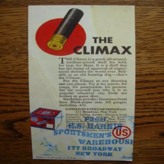 VINTAGE U.S.CARTRIDGE CO.CLIMAX BROCHURE C209 5-30