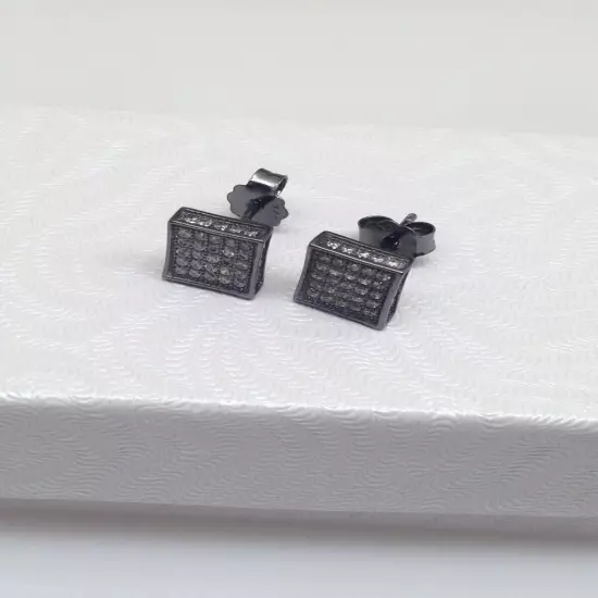 Men's 925 Sterling Silver Square Cz Stud Earrings Tiny Studs 7mm/0.28" Gray