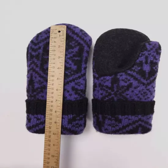 Upcycled Wool Black Purple Sweater Mittens Sherpa Fleece Lined NEW Adult M/L