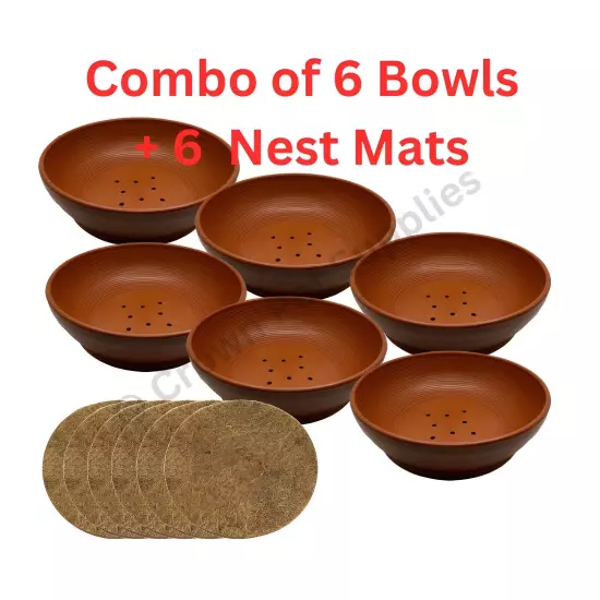 6 X Plastic Nesting Bowls & Nest Mats Breeding Hatching Box For Pigeons Quails