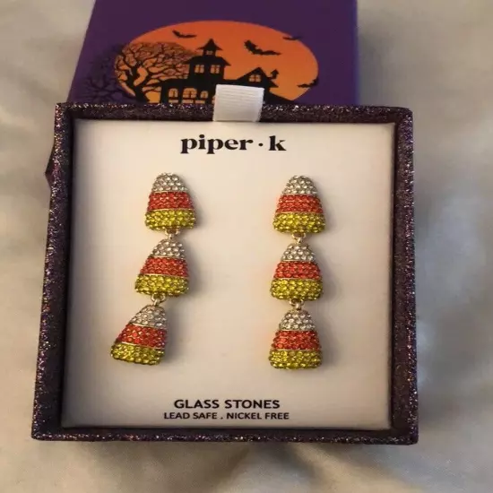 Piper K Gold Tone Triple Candy Corn Drop Earrings Glass Crystal Accents NIB