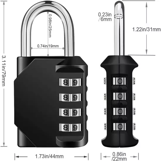 Lock, 4 Four-Digit Combination Padlock Outdoor, School Lock, Gym Lock and Black 